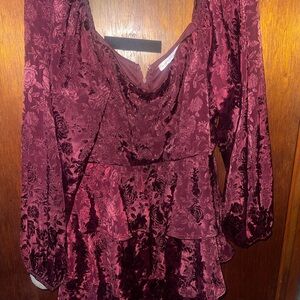 Altar’d State Satin XL Women’s Burgundy Romantic Tiered Mini Dress